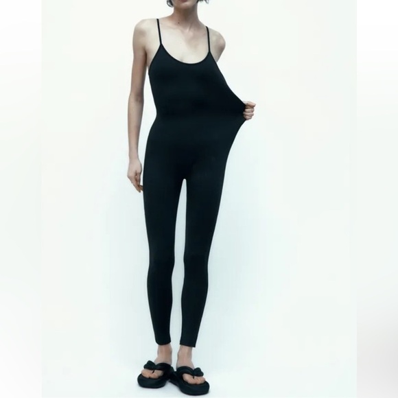 New ! Zara M/L rhinestone strappy ribbed stretchy jumpsuit. - Picture 16 of 16